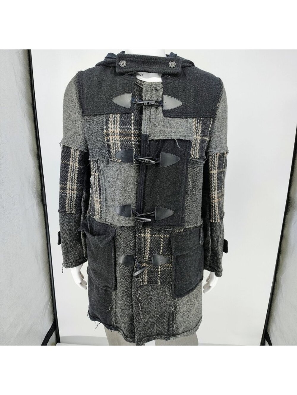 Comme Des Garcons SHIRT Hooded Toggle Closure Wool Patchwork Duffle Coat (S)